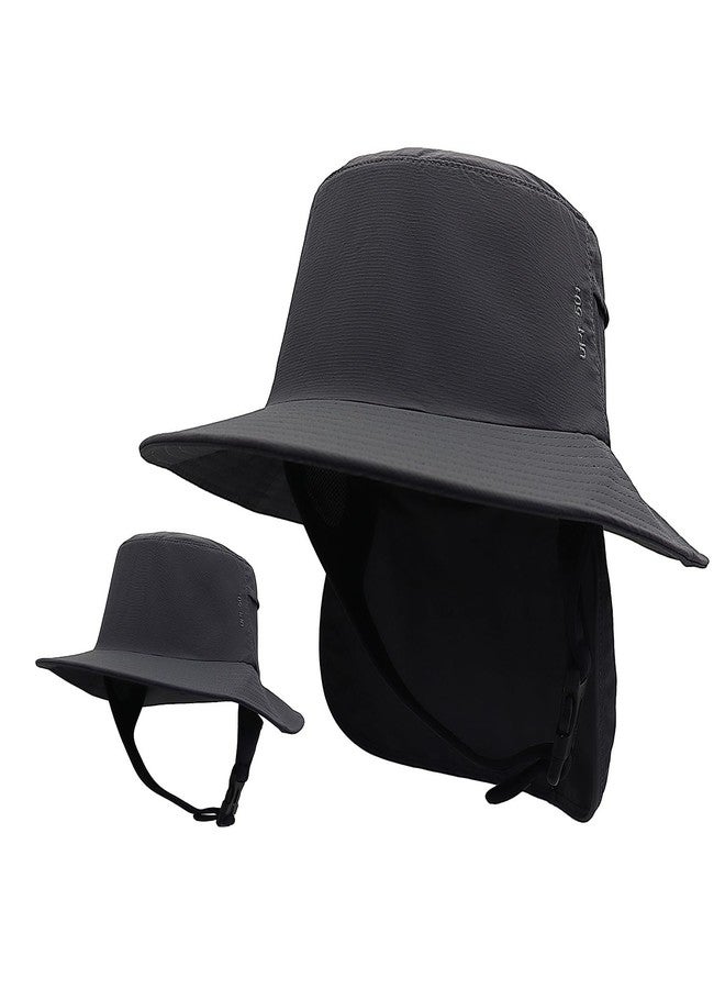 Ducclucc UPF 50+ Surf Bucket Hat with Removable Neck Flap & Adjustable Chin Strap Waterproof Surf Hat for Men Women Surfing Kayaking Watersports (US, Alpha, One Size, Black) - Image 1